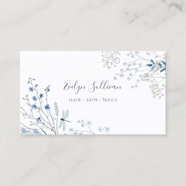 Carte de visite fleur sauvage bleu (Devant)