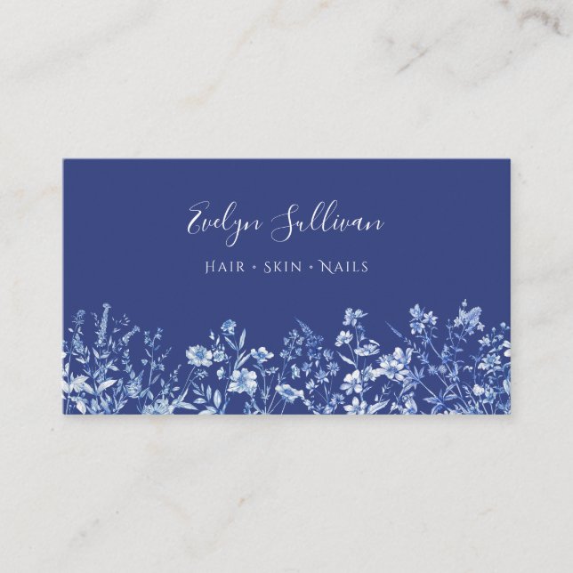 Carte de visite fleur sauvage bleu Indigo (Devant)