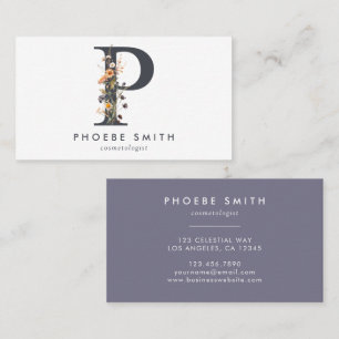 Carte De Visite Fleur sauvage Boho Monogramme initial P