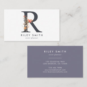 Carte De Visite Fleur sauvage Boho Monogramme initial R
