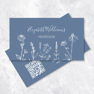 Carte De Visite Fleur sauvage Dusty Blue   Code QR