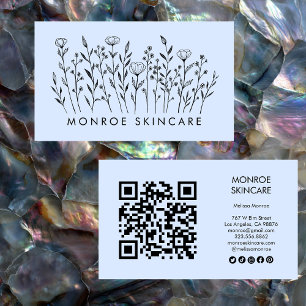 Carte De Visite Fleur sauvage Elegant Line Art QR Code Icônes soci