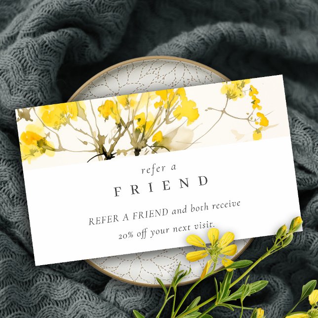 Carte De Visite Fleur sauvage Jaune Boho Floral Référer Un Ami (Créateur téléchargé)