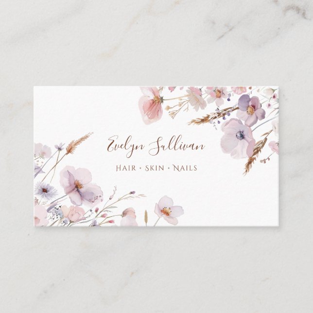 Carte de visite fleur sauvage lilas rose (Devant)