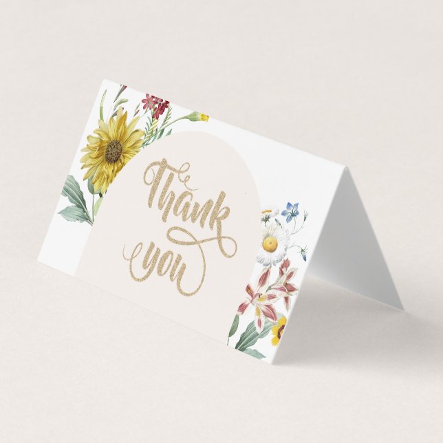 Carte De Visite Fleur Sauvage Papillons Tournesol Merci (Devant)