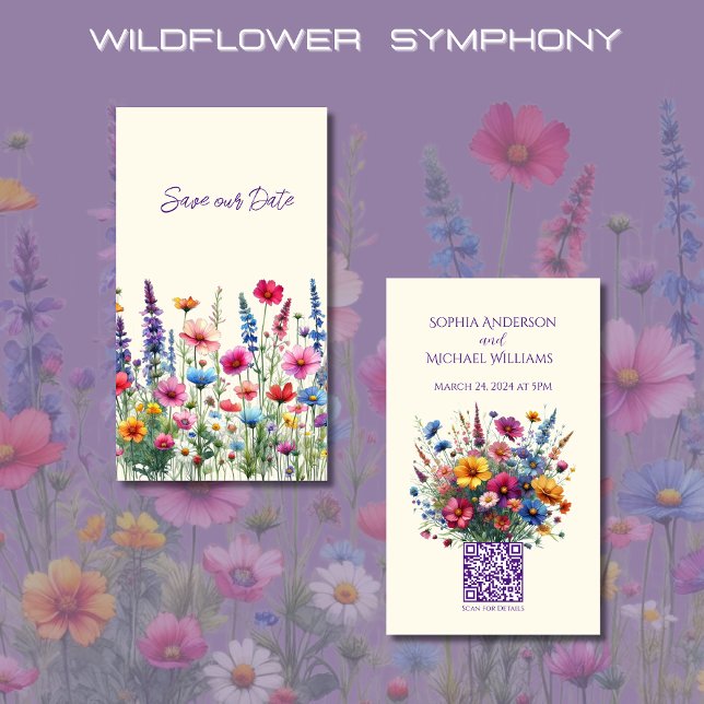 Carte De Visite Fleur sauvage Symphonie-Mariage Enregistrer La Dat (Wildflower Symphony Wedding Save the Date-Colorful, Rustic, Country, Bohemian, Elegant)
