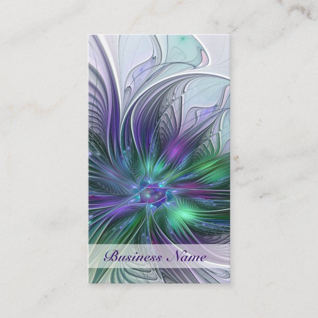 Carte De Visite Fleur vert violet Art Abstrait moderne Fractal (Devant)