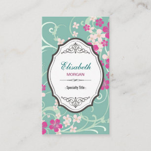 Carte De Visite Fleur vintage rose florale Élégante verte