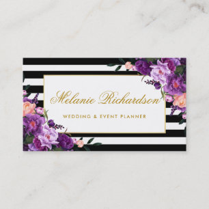 Carte De Visite Fleur violet ultra violet or rayé