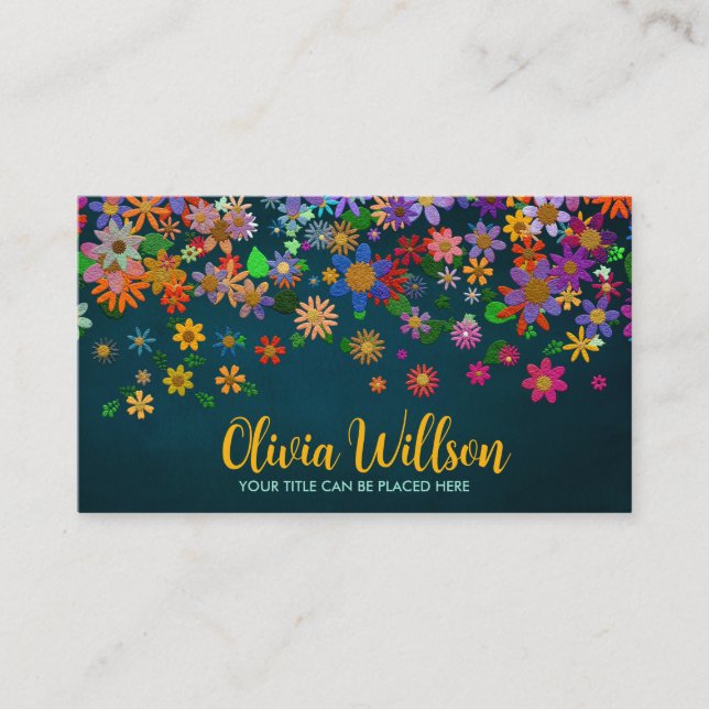 Carte De Visite Fleur Whimsical colorée (Devant)