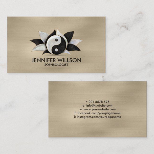 Carte De Visite Fleur Yin Yang Lotus - perle et marbre noir (Devant / Derrière)