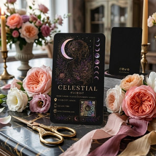Carte De Visite Fleuriste Céleste Luxe Noir Or QR 