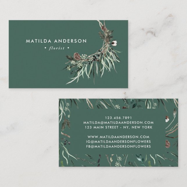 Carte De Visite Fleuriste d'aquarelle Muted élégant (Devant / Derrière)