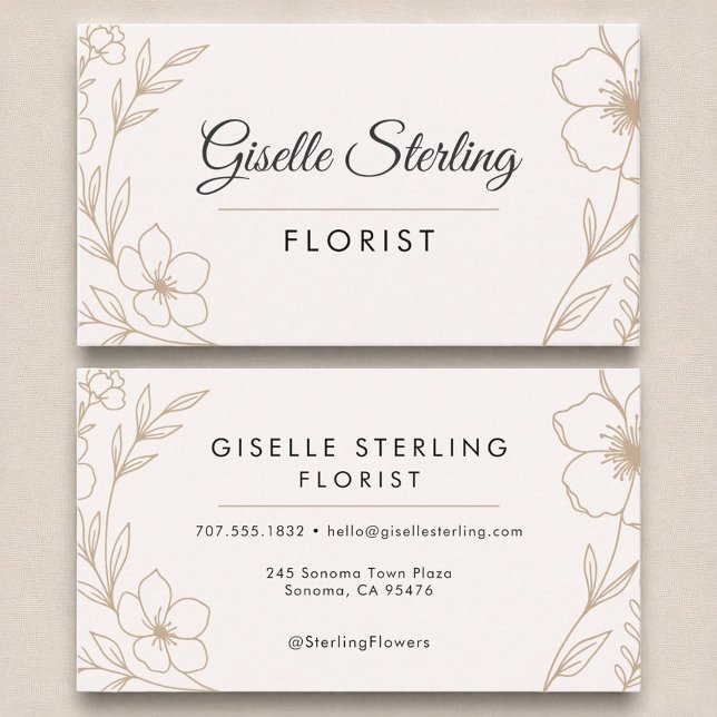 Carte De Visite Fleuriste Fleurs Botaniques Blush et Black Elegant (Créateur téléchargé)