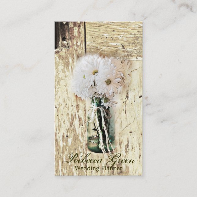 Carte De Visite fleuriste moderne en bois de grange blanc marais (Devant)