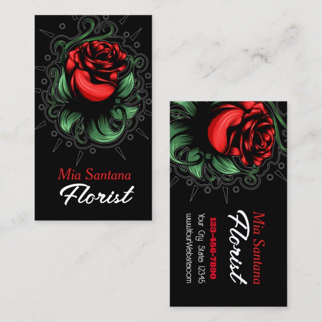 Carte De Visite Fleuriste Rose Extraordinaire (Devant / Derrière)