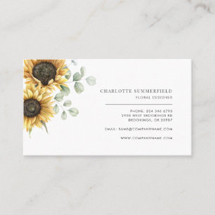 Carte De Visite Fleuriste Tournesol et Eucalyptus Aquarelle Modern