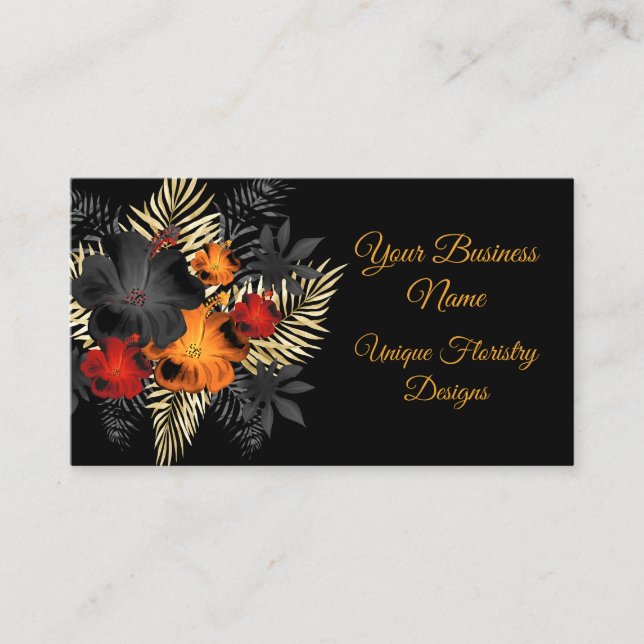 Carte De Visite Fleuriste unique Orange Rouge Noir Floral (Devant)