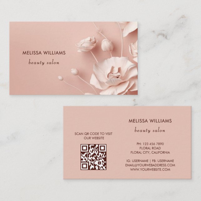 Carte De Visite Fleurs 3D simples roses (Devant / Derrière)