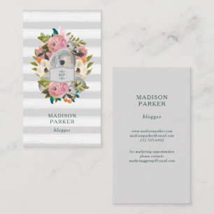Carte De Visite Fleurs à la mode d'aquarelle avec les rayures