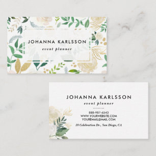 Carte De Visite Fleurs aquarelles avec Parties scintillant or Faux