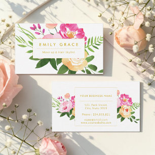 Carte De Visite Fleurs aquarelles florales roses jaunes vertes