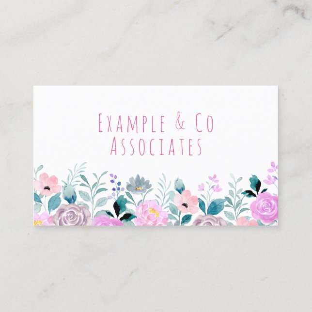 Carte de visite, Fleurs Aquarelles Roses Claires (Dos)