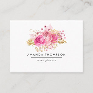 Carte De Visite Fleurs aquarelles roses et or