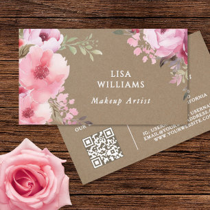 Carte De Visite Fleurs aquarelles roses Maquilleuse rustique