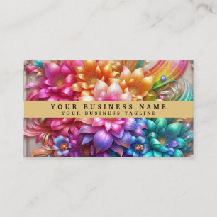 Carte De Visite Fleurs arc-en-ciel girly modernes et gouttes de pa