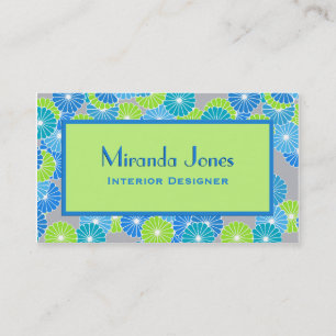 Carte De Visite Fleurs Art déco - Bleu de Cervelé et vert citron v