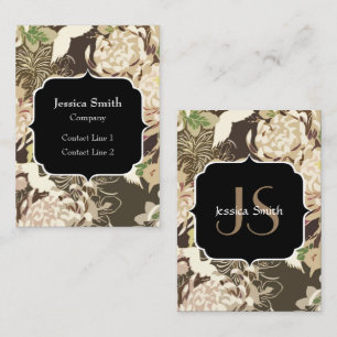Carte De Visite Fleurs beiges vintages et marron Monogramme