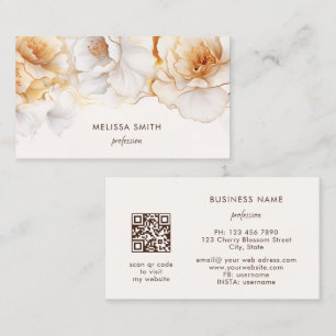 Carte De Visite Fleurs blanches à l'aquarelle or
