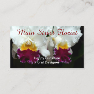 Carte De Visite Fleurs blanches et rouges d'orchidée de Cattleya