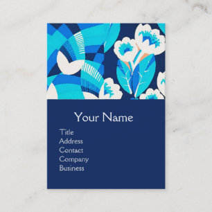 CARTE DE VISITE FLEURS BLANCHES HAWAII BLEU BOULEVERS MONOGRAMME F