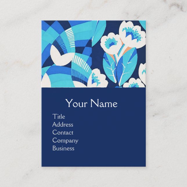 CARTE DE VISITE FLEURS BLANCHES HAWAII BLEU BOULEVERS MONOGRAMME F (Devant)