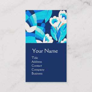 CARTE DE VISITE FLEURS BLANCHES HAWAII BLEU BOULEVERS MONOGRAMME F