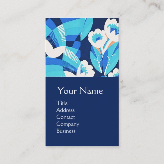 CARTE DE VISITE FLEURS BLANCHES HAWAII BLEU BOULEVERS MONOGRAMME F (Devant)