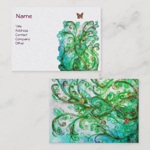 Carte De Visite FLEURS BLANCHES perle bleu vif vert