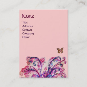 Carte De Visite FLEURS BLANCHES rouge vif, violet rose