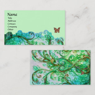 Carte De Visite FLEURS BLANCHES vert vif bleu