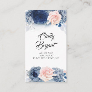 Carte De Visite Fleurs bleues et roses rousses élégantes
