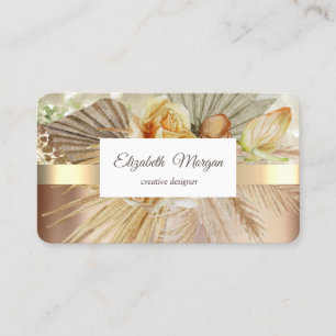 Carte De Visite Fleurs Boho Élégantes En Bande Or