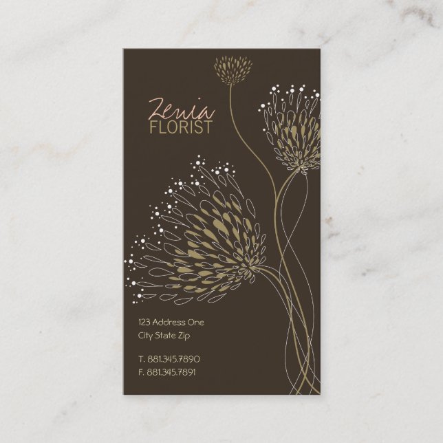 Carte De Visite Fleurs Brown Chrysanthème Élégant Chic Floral (Devant)