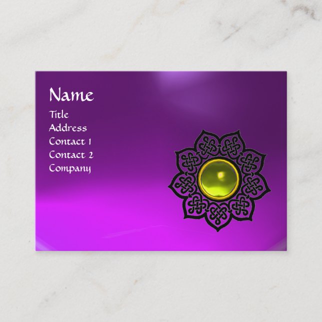 Carte De Visite FLEURS CÉLTIQUES NOIRES JAUNE MONOGRAMME DE GEM Vi (Devant)