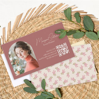 Carte De Visite Fleurs chic élégant Simple Minimal QR Code