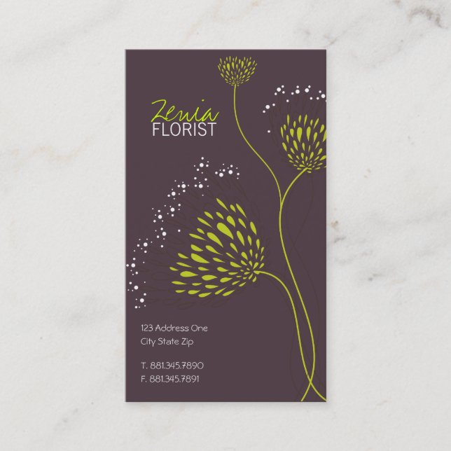 Carte De Visite Fleurs Chrysanthème Vert Élégant Chic Floral (Devant)