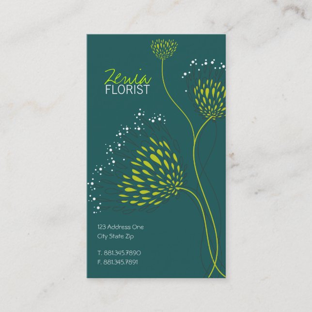 Carte De Visite Fleurs Chrysanthème Vert Élégant Chic Floral (Devant)