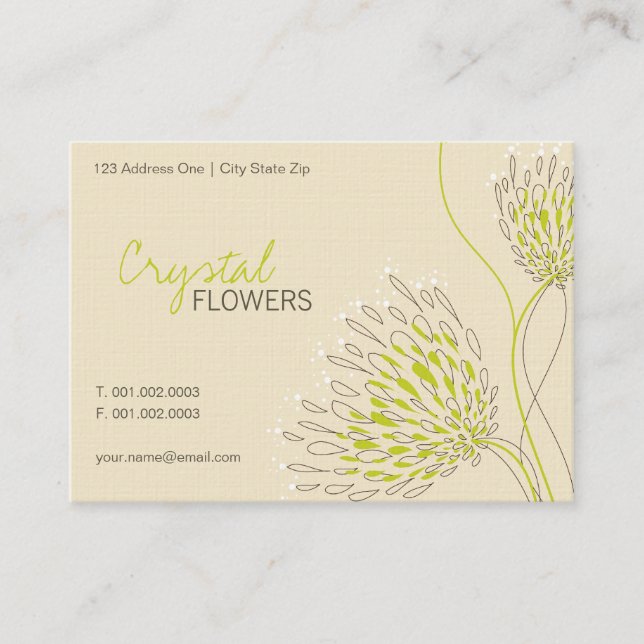 Carte De Visite Fleurs Chrysanthème Vert Élégant Chic Floral (Devant)