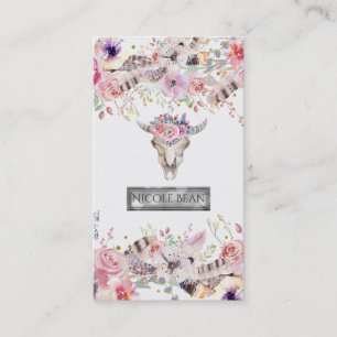Carte De Visite Fleurs & Crâne de Vache Rustique Campagne Glamour